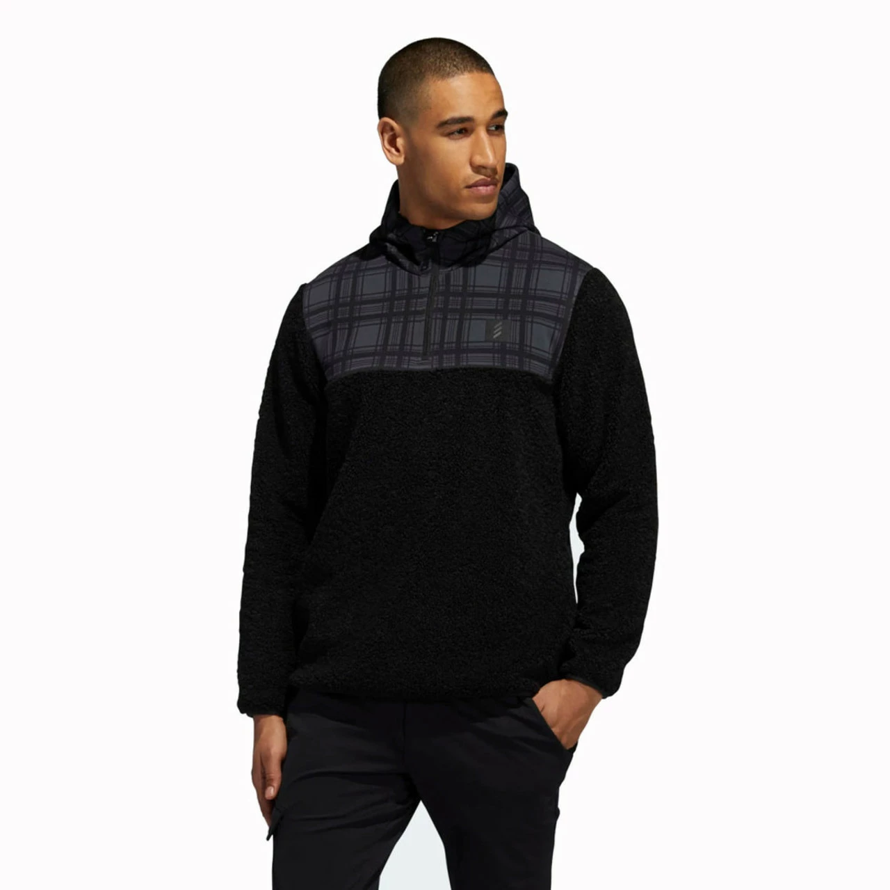 ADIDAS AdiCross Sherpa Plaid 1/4 Zip Sweater