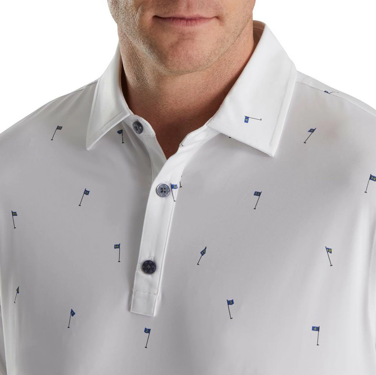 FootJoy 18 Holes Print Lisle Self Collar Polo - Image 7