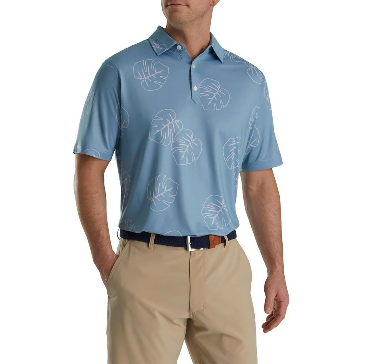 FootJoy Jungle Leaf Print Lisle Self Collar Polo - Image 5