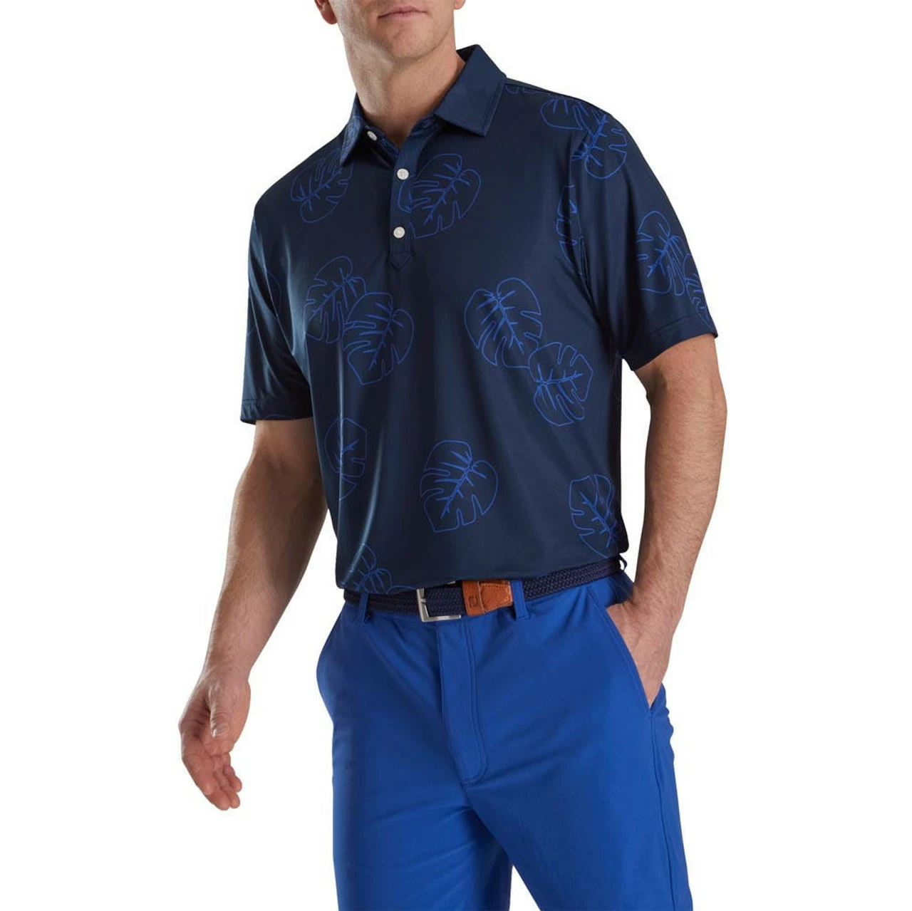 FootJoy Jungle Leaf Print Lisle Self Collar Polo - Image 9