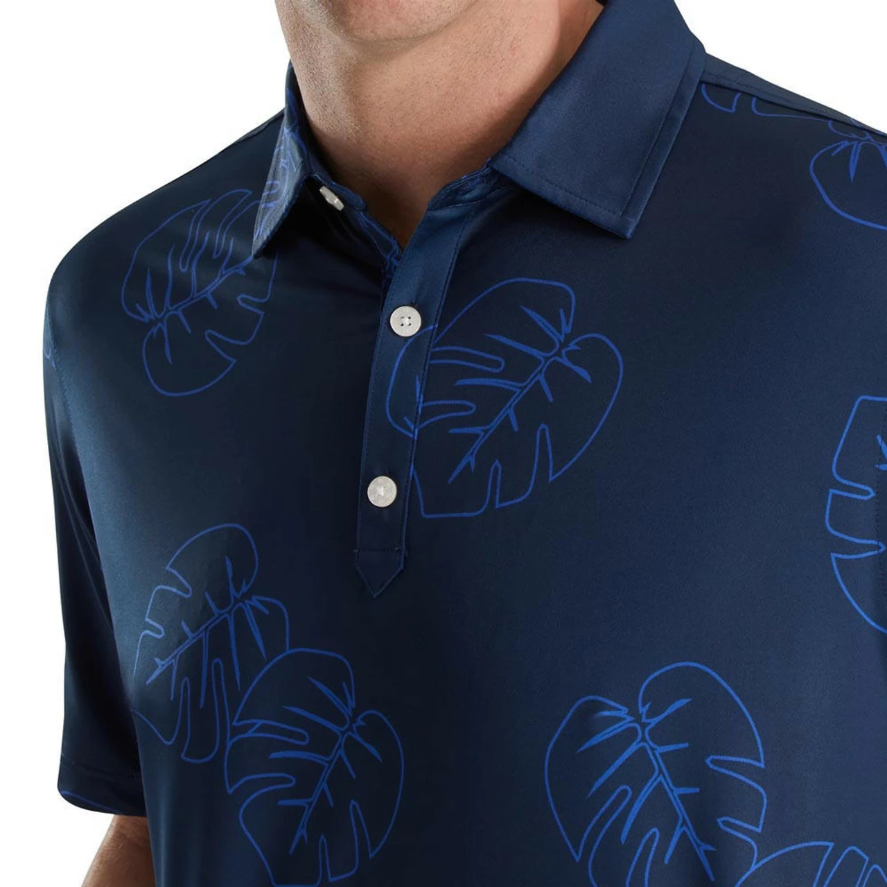 FootJoy Jungle Leaf Print Lisle Self Collar Polo - Image 11