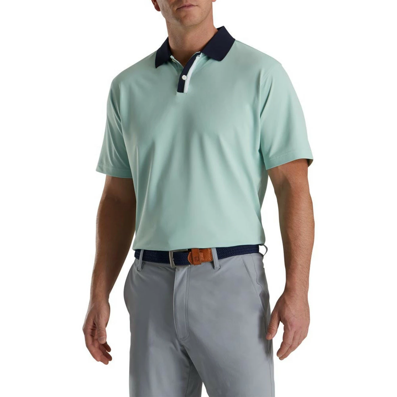 FootJoy Solid Stretch Pique With Stripe Placket Knit Collar Polo