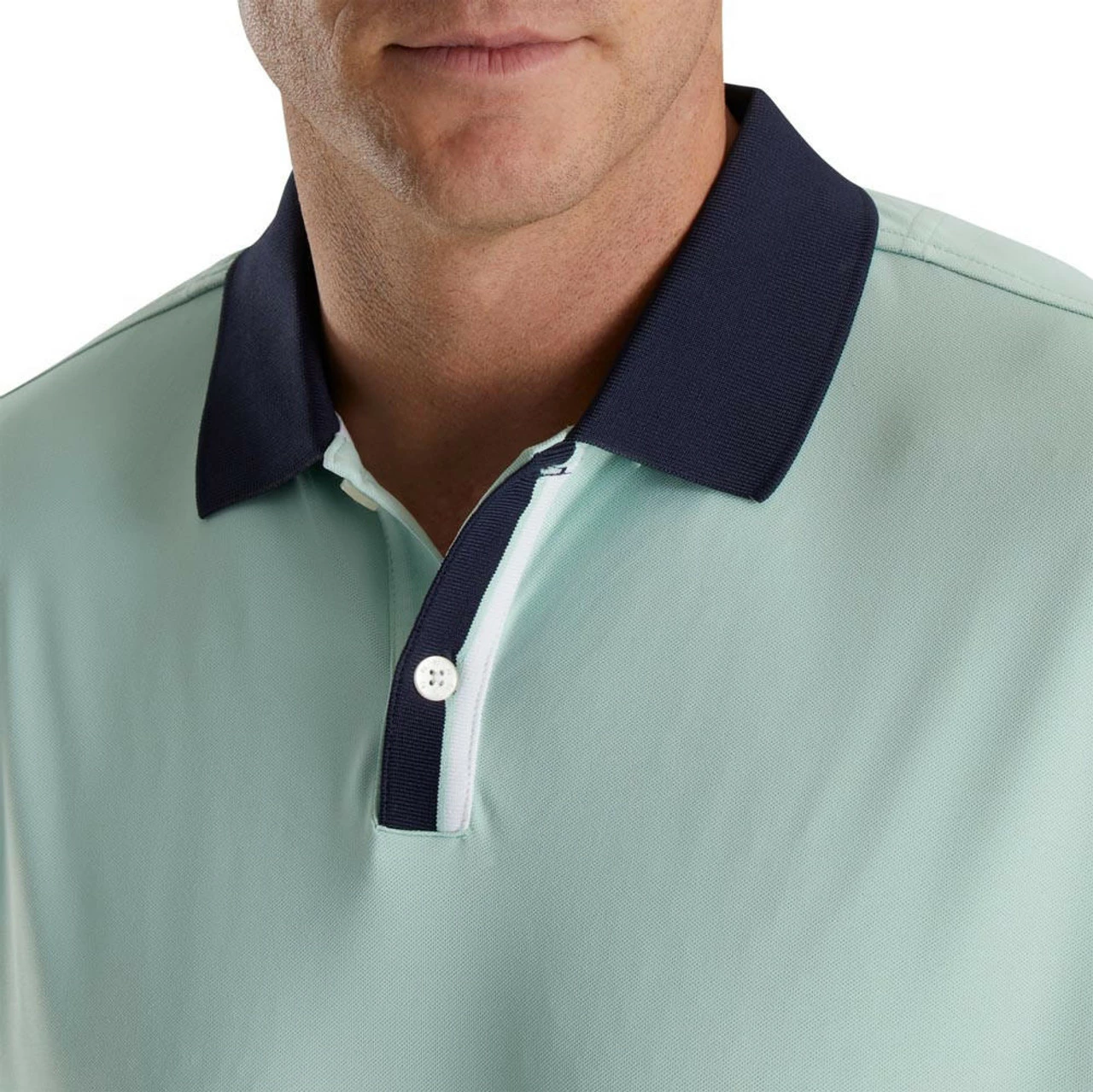 FootJoy Solid Stretch Pique With Stripe Placket Knit Collar Polo - Image 3
